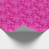 Skull Flame Damask in bubblegum roze op hot pink Cadeaupapier (Hoek)