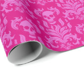 Skull Flame Damask in bubblegum roze op hot pink Cadeaupapier (Rol Hoek)