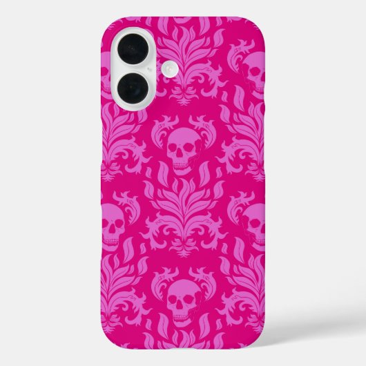 Skull Flame Damask in bubblegum roze op hot pink Case-Mate iPhone Case (Achterkant)