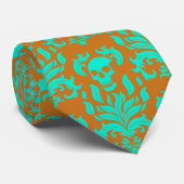 Skull Flame Damask in giftig groen op sinaasappel Stropdas (Opgerold)