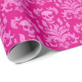 Skull Flame Damask in glitter-effect roze op roze Cadeaupapier (Rol Hoek)