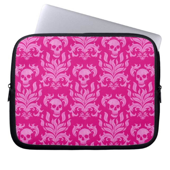 Skull Flame Damask in glitter-effect roze op roze Laptop Sleeve (Voorkant)