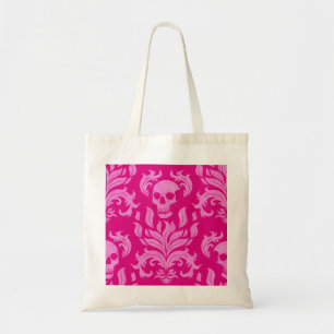 Skull Flame Damask in glitter-effect roze op roze Tote Bag