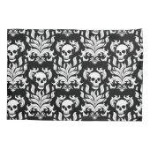 Skull Flame Damask in grimmig wit op zwart Kussensloop (Achterkant-Links)