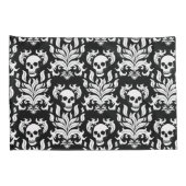 Skull Flame Damask in grimmig wit op zwart Kussensloop (Achterkant-Rechts)