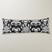 Skull Flame Damask in grimmig wit op zwart Lichaamskussen (Achterkant)