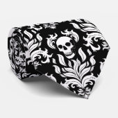 Skull Flame Damask in grimmig wit op zwart Stropdas (Opgerold)