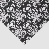 Skull Flame Damask in grimmig wit op zwart Tissuepapier (Detail)