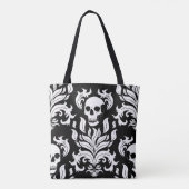 Skull Flame Damask in grimmig wit op zwart Tote Bag (Achterkant)