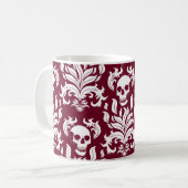 Skull Flame Damask in helder wit op diep rood Koffiemok (Voorkant links)