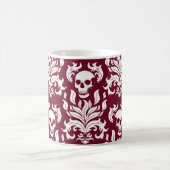 Skull Flame Damask in helder wit op diep rood Koffiemok (Center)