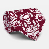 Skull Flame Damask in helder wit op diep rood Stropdas (Opgerold)