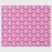 Skull Flame Damask in helder wit op heet roze Cadeaupapier (Vlak)