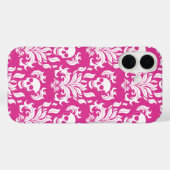 Skull Flame Damask in helder wit op heet roze Case-Mate iPhone Case (Achterkant (horizontaal))