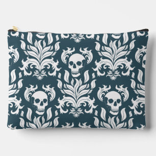 Skull Flame Damask in helder wit op leisteen blauw Etui