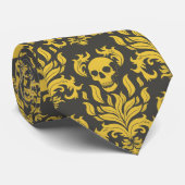 Skull Flame Damask in humeurig geel op donkergrijs Stropdas (Opgerold)