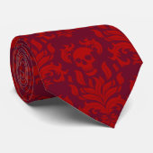 Skull Flame Damask in humeurig rood op rood Stropdas (Opgerold)