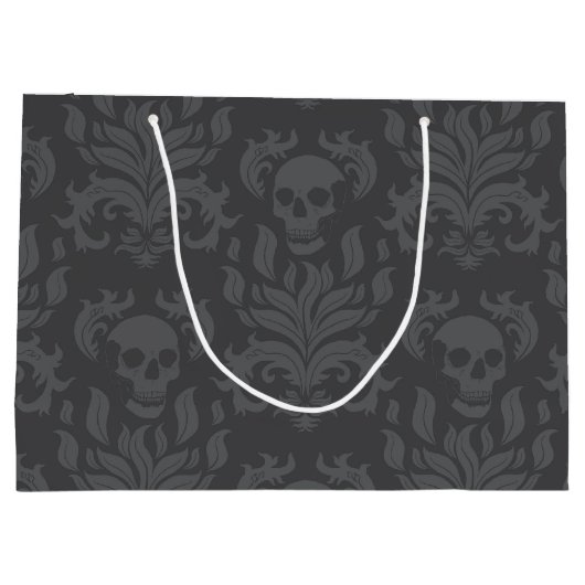 Skull Flame Damask in humeurige grijstinten Groot Cadeauzakje (Achterkant)