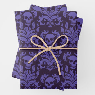 Skull Flame Damask in humeurige tinten van paarse Inpakpapier Vel