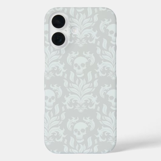 Skull Flame Damask in klassiek wit op wit Case-Mate iPhone Case (Achterkant)