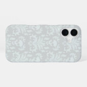 Skull Flame Damask in klassiek wit op wit iPhone 16 Hoesje (Achterkant horizontaal)