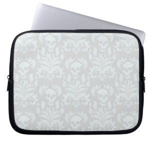 Skull Flame Damask in klassiek wit op wit Laptop Sleeve