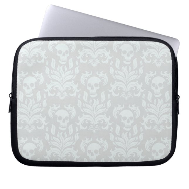 Skull Flame Damask in klassiek wit op wit Laptop Sleeve (Voorkant)