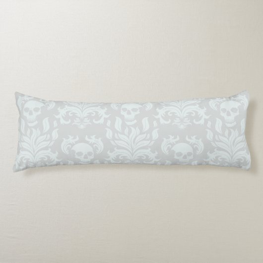 Skull Flame Damask in klassiek wit op wit Lichaamskussen (Voorkant)