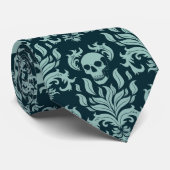 Skull Flame Damask in mintgroen op diepblauw Stropdas (Opgerold)
