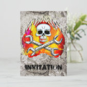 Skull Flames en Crossed Chrome Wrenches Kaart (Staand voorkant)