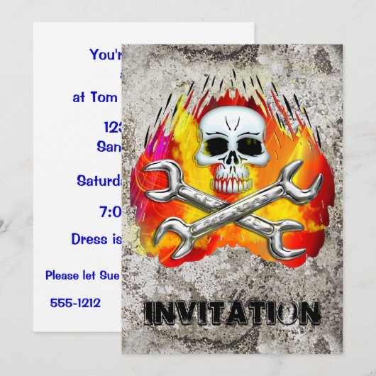Skull Flames en Crossed Chrome Wrenches Kaart (Voorkant / Achterkant)