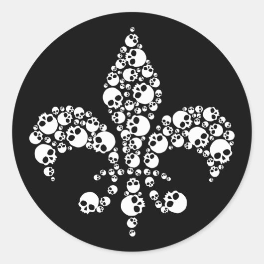 Skull Fleur De Lis Ronde Sticker (Voorkant)