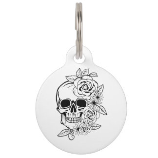 Skull Floral Art Huisdierpenning