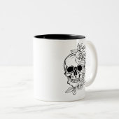 Skull Floral Art Tweekleurige Koffiemok (Voorkant rechts)