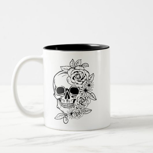 Skull Floral Art Tweekleurige Koffiemok (Links)