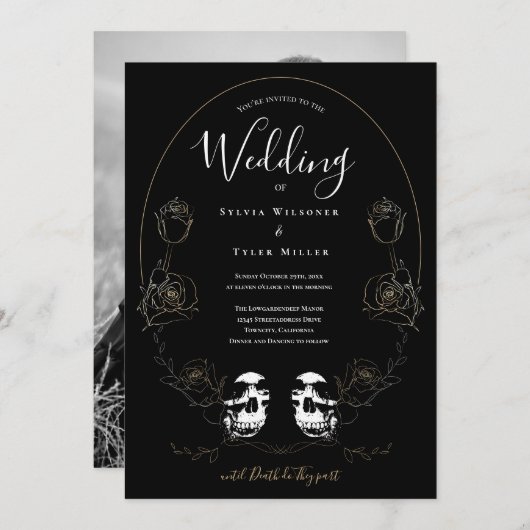 Skull Floral Black Foto Gothic Kaart (Voorkant / Achterkant)