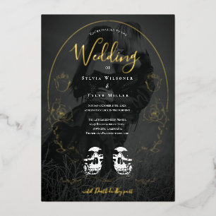 Skull Floral Black Foto Gothic Wedding Folie Uitnodiging
