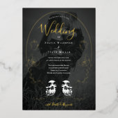 Skull Floral Black Foto Gothic Wedding Folie Uitnodiging (Voorkant)
