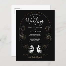 Skull Floral Black Gothic Uitnodiging Briefkaart