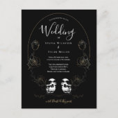 Skull Floral Black Gothic Uitnodiging Briefkaart (Voorkant)