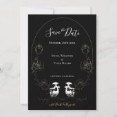 Skull Floral Black Gothic Wedding Save The Date (Voorkant)