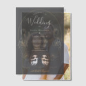 Skull Floral Black Gothic Wedding Vellum Uitnodigingen (Offset (Koppel))