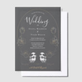 Skull Floral Black Gothic Wedding Vellum Uitnodigingen (Offset)