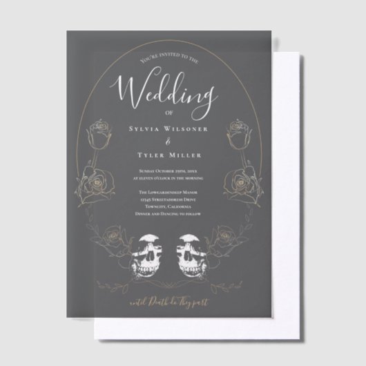 Skull Floral Black Gothic Wedding Vellum Uitnodigingen (Offset)