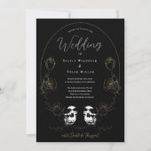 Skull Floral Black Wedding Kaart (Voorkant)