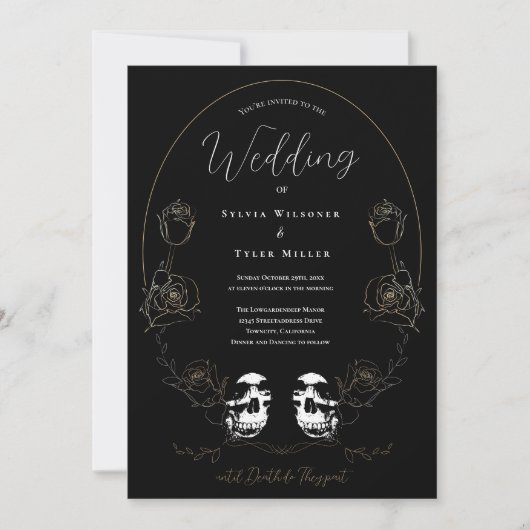 Skull Floral Black Wedding Kaart (Voorkant)