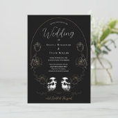 Skull Floral Black Wedding Kaart (Staand voorkant)