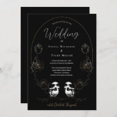 Skull Floral Black Wedding Kaart (Voorkant / Achterkant)