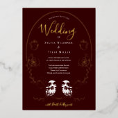 Skull Floral Burgundy Gothic Wedding Folie Uitnodiging (Voorkant)