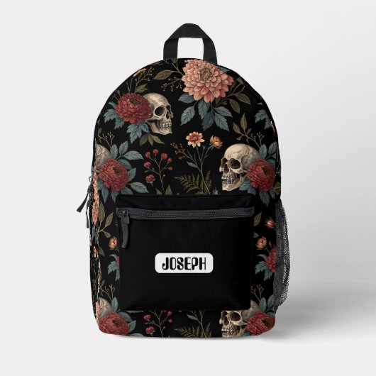 Skull Floral Dark Backpack  Bedrukte Rugzak (Voorkant)